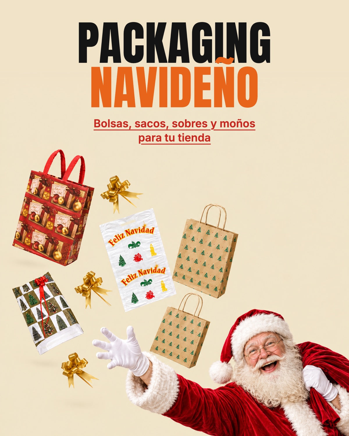 Packaging navideño Homs: bolsas, sacos, sobres y moños para tu tienda