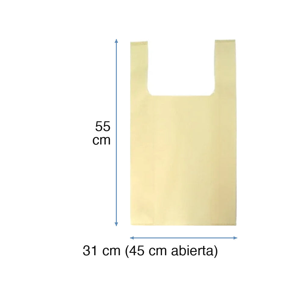 Bolsa TNT camiseta crudo 45x55 cm, con medidas