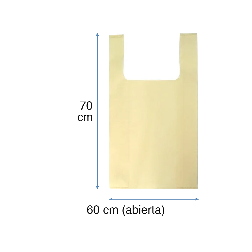 Bolsa TNT camiseta crudo 60x70 cm, con medidas