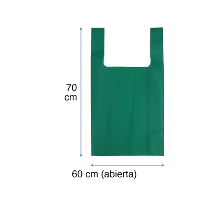 Bolsa TNT camiseta verde 60x70 cm, con medidas