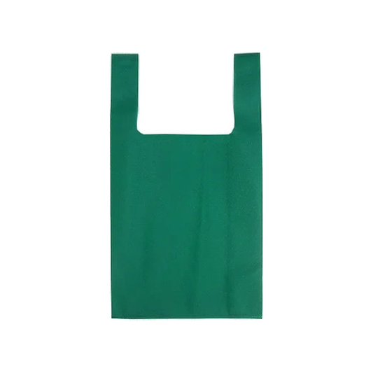 Bolsa TNT camiseta verde, tela no tejida, asas tipo camiseta