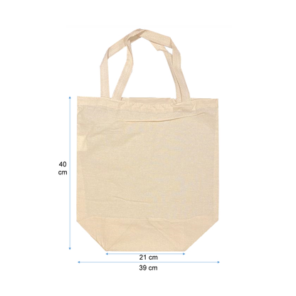 Medidas de la bolsa de algodón con fuelle 18 cm: 39 x 40 cm, base 21 cm